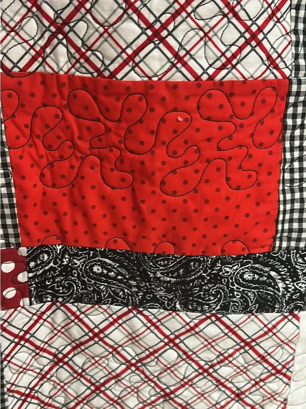 Handmade Red, Black & White Patchwork Quilt